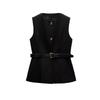 Fall and Winter New Women's Clothing Fashion Style Belt Minimalist Sleeveless O-neck Short Vest Jacket 9300525