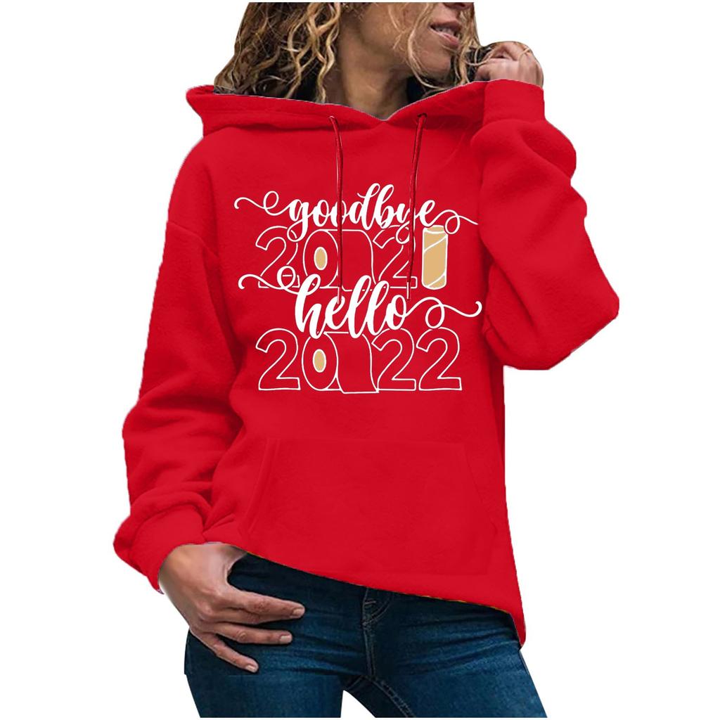 Damenmode Lässiger Neujahrsdruck Kapuzenpullover Lockerer Sportpullover
