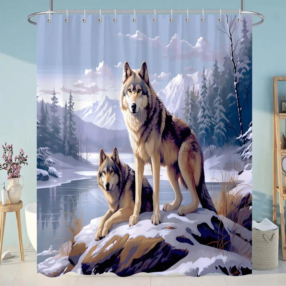 Zábavný potápěčský sprchový závěs pro kočky Kreslená zvířata Styl olejomalby Polyester omyvatelné sprchové závěsy Dekor do koupelny s háčky