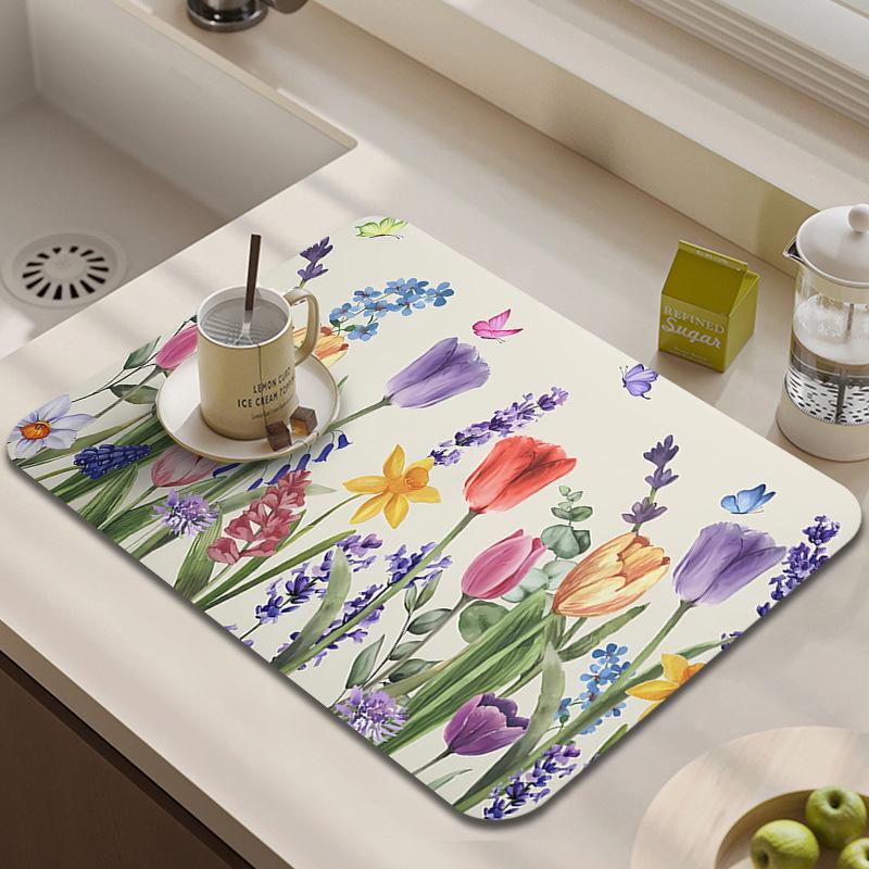 Цветочный коврик для сушки столешницы из диатомитовой земли - Впитывающий быстросохнущий термостойкий легко моющийся пылезащитный коврик под горячее для духовки 3040cm Diatomite 890₽