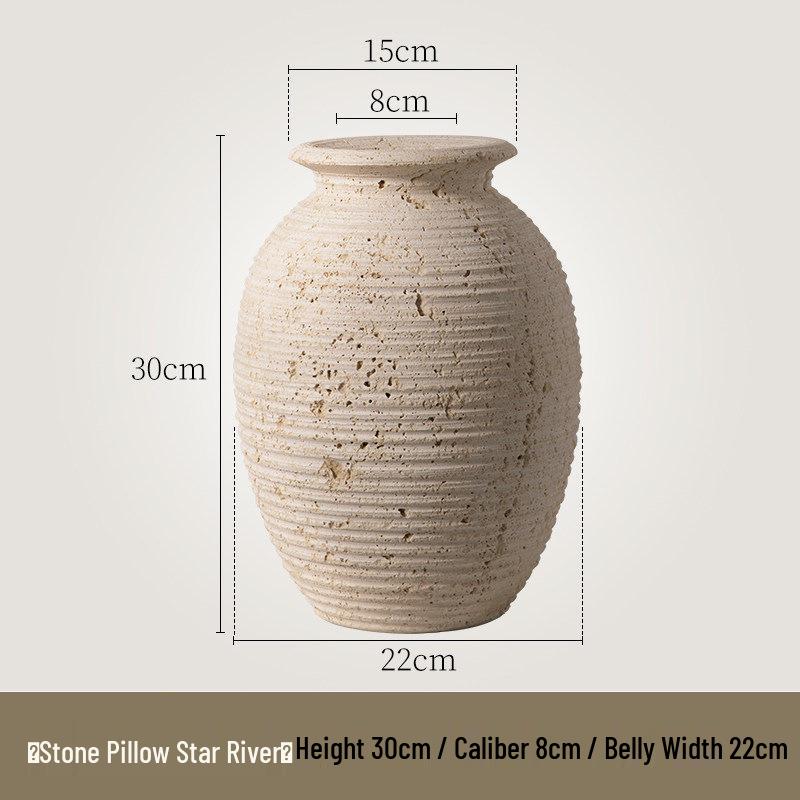Haihong Yalin Wabi-Sabi Travertine Faux Flower Vase - Light Luxury Decorative Ornament for Living Room Entrance