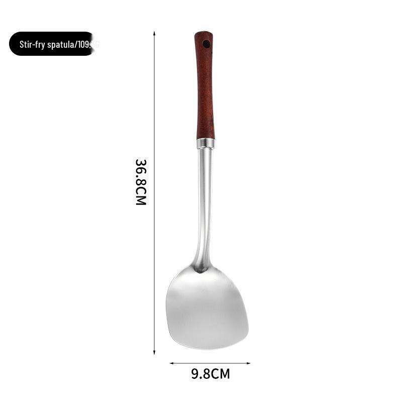 Stainless Steel Stir-fry Spoon with Wooden Handle - Chef s Special Long Handle Ladle and Serving Spoon