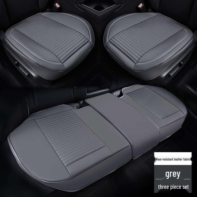 Universal Full Leather Car Seat Cushion Set - Four Seasons Breathable, Three-Piece, Cool and Durable