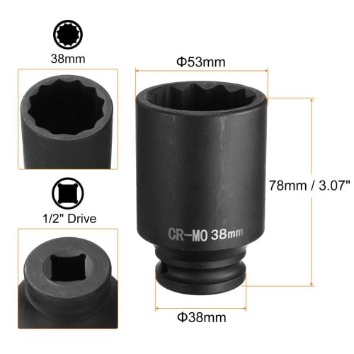 uxcell 1/2 Inch Drive 38mm Metric Chrome Molybdenum Alloy Steel Spindle Axle Nut Impact Socket