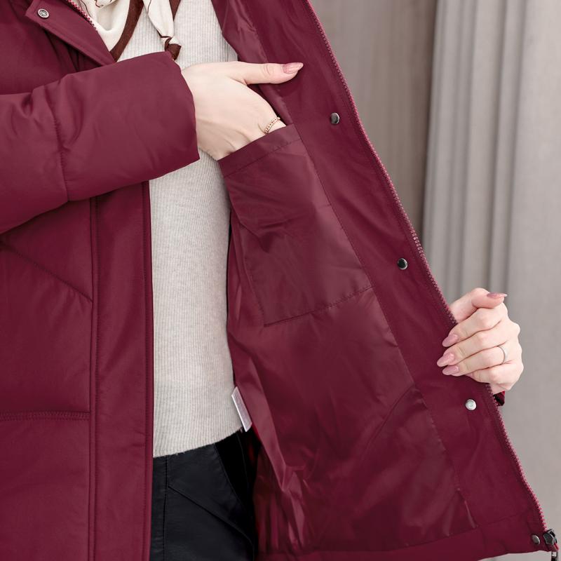 Plus Size XL-5XL Middle Age Woman Winter Coats Hooded Elegant Loose Thick Warm Embroidery Parkas Female Jacket