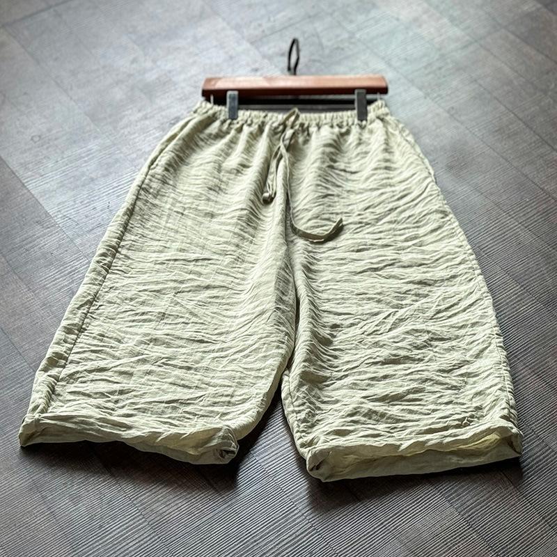 Johnature Women Solid Color Wide Leg Pants Elastic Waist Pockets Autumn Loose Trousers Women Pants