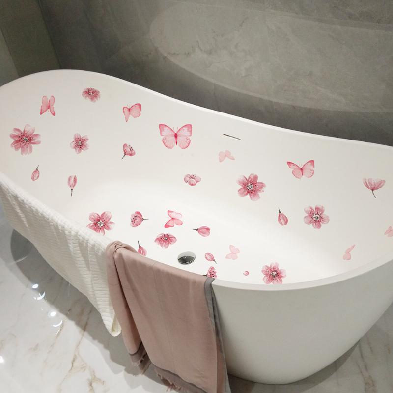 Floral Pattern Bathtub Appliques, Waterproof Non-Slip Bathtub Sticker, Bathtub Wall Decals, Bathroom Toilet Decorative Adhesive