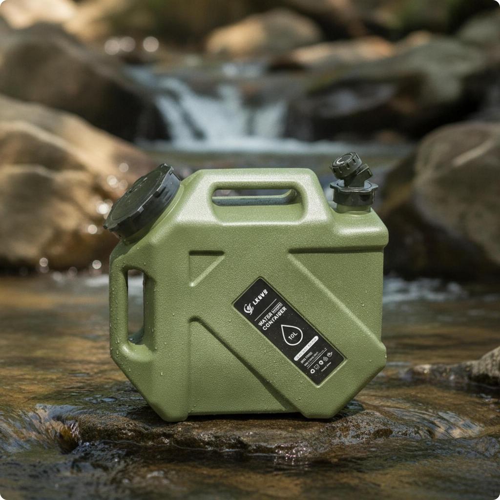 Contenant d'eau Seau de qualité alimentaire avec robinet pour campeurs, voyageurs, road trips Vert armée