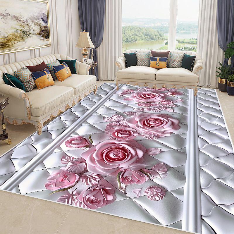 Nordic Light Luxury Living Room Carpet Large Size Pastoral Flower Home Bedroom Rugs Washable Lounge Rug Hotel Lobby Floor Mats