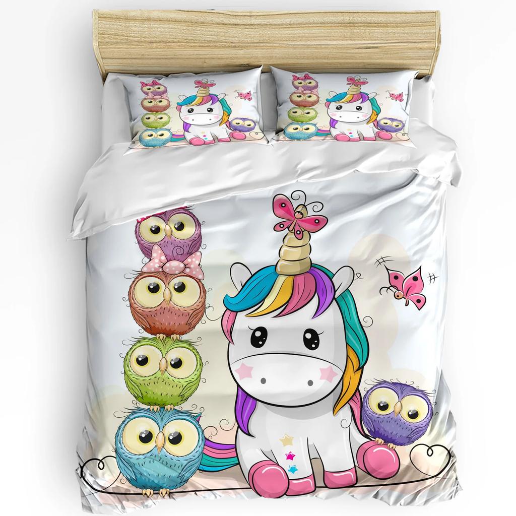 Christmas Cartoon Owl Duvet Cover Bed Bedding Set For Double Home Textile Quilt Cover Pillowcases Bedroom Bedding Set (No Sheet)