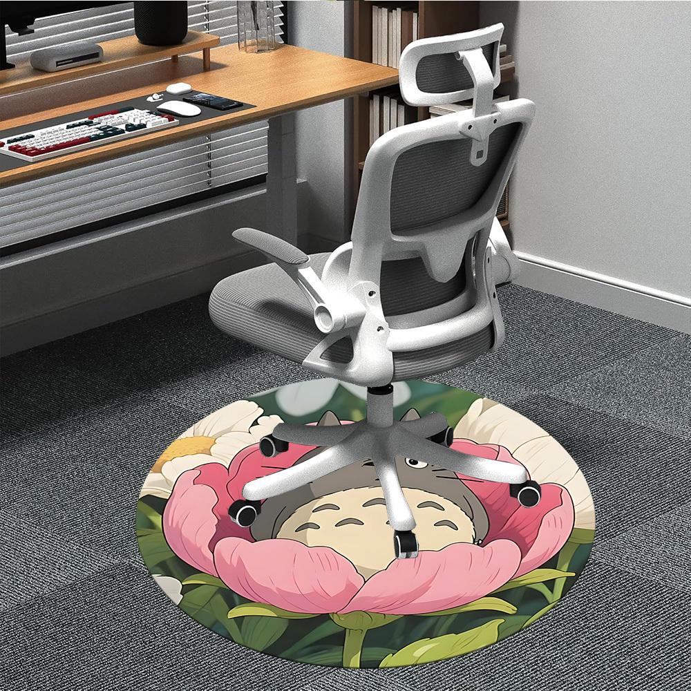 1pc Flower Totoro Office Round Area Rug, Under Office Chairs Bedroom Living Room Home Decor  a1022303