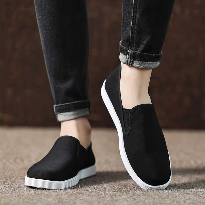 Old Beijing cloth shoes men's wormwood breathable one-pedal wear-resistant and non-slip black work shoes platform lazy shoes large size shoes