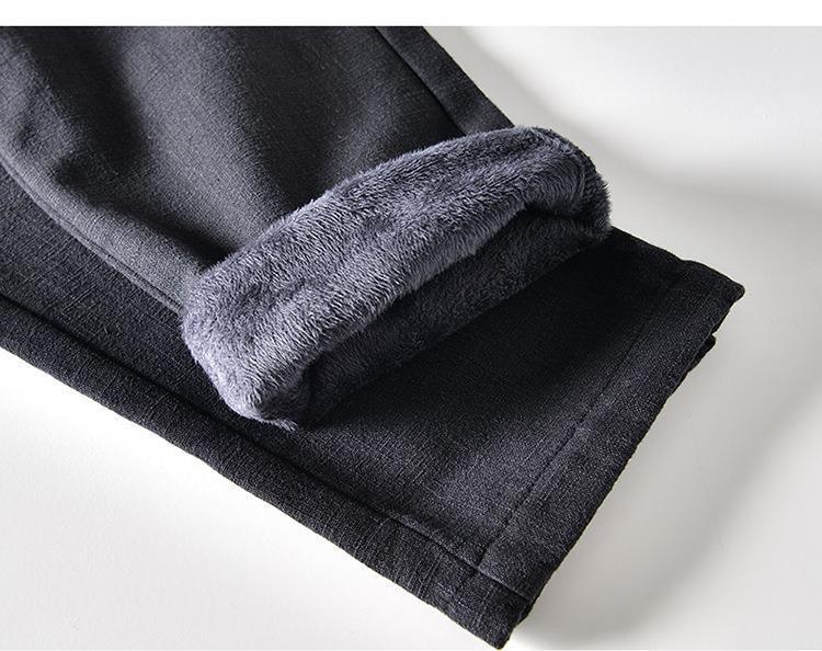 L8234 Men's Retro Loose Straight-Leg Cotton Pants - Warm Fleece-Lined, Drawstring, Long Fit