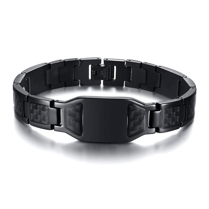 Carbon Fiber Bracelet Men Custom Star of David Logo Stainless Steel Hand Chain ID Bracelets For Dad Boyfriend Gift
