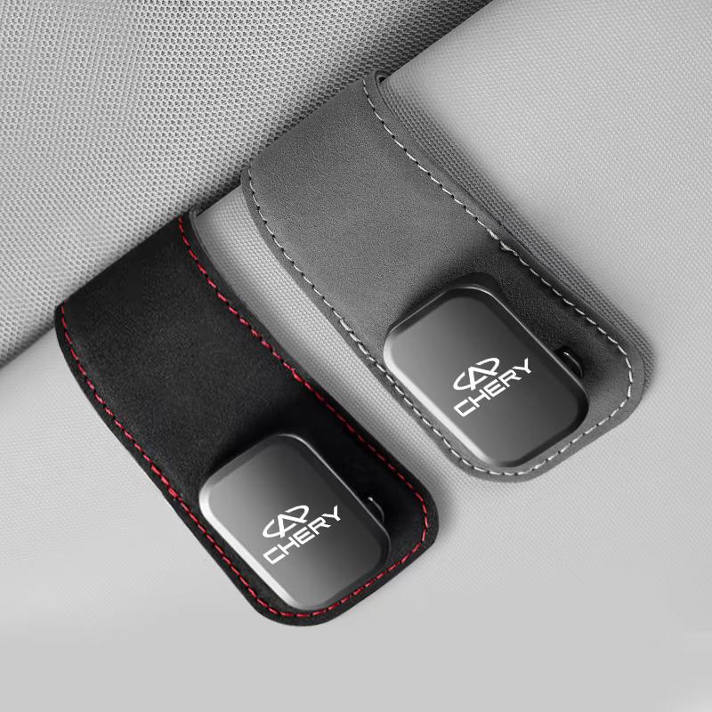 Car Sun Visor Glasses Clip leather Magnetic Storage Holder For Chery Fulwin 2 Omoda 5x X1 5 8 Tiggo 7 Pro 4 3 EQ7 E3 Arrizo 6 QQ NN2