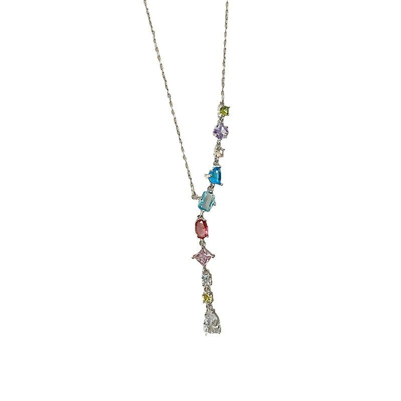 Exquisite Fashionable Necklace Candy Colored Zircon Pendant Women Collarbone Chain Niche Design High-End Atmosphere Banquet