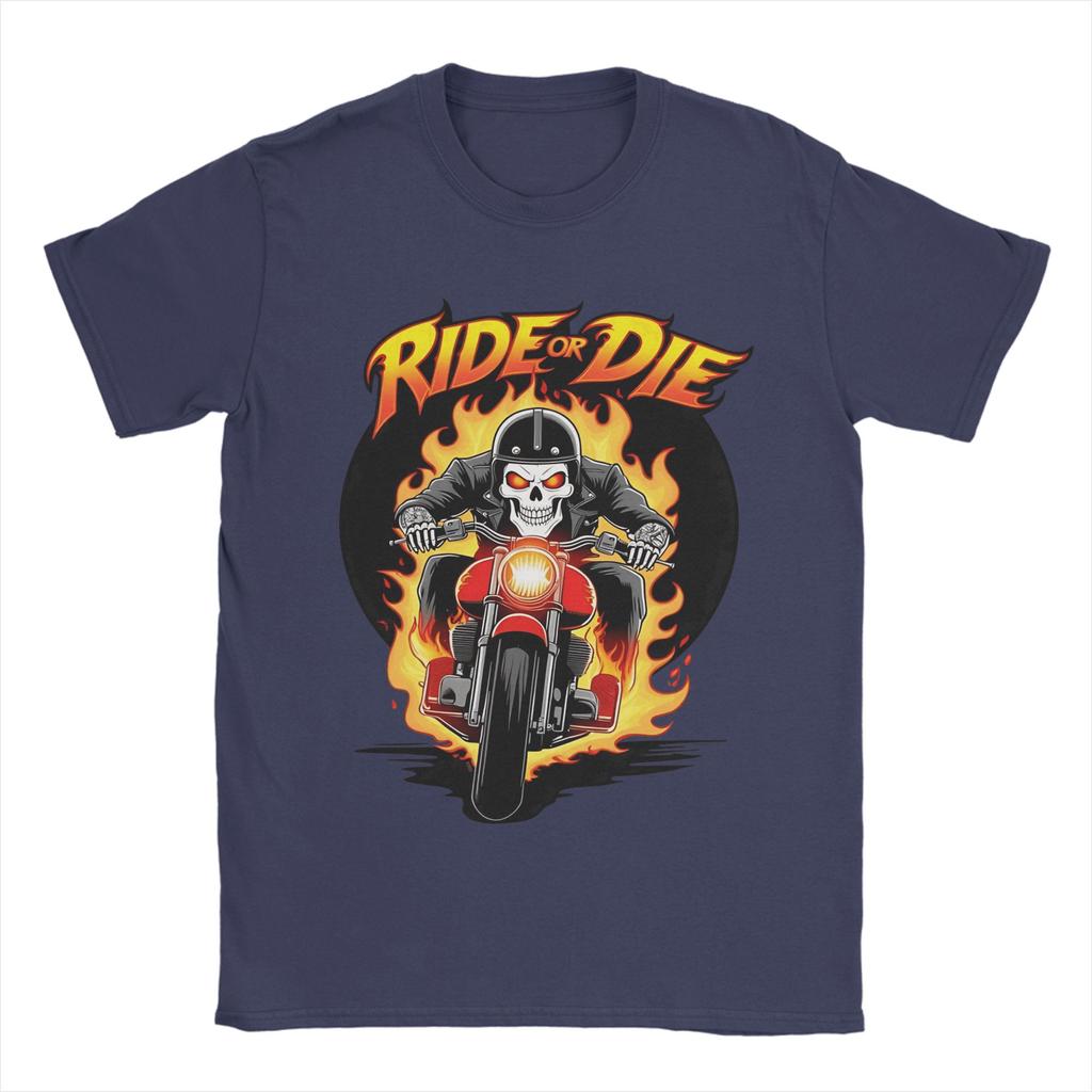 Unisex TShirt Ride or Die Fiery Skull Biker Funny  Cotton Tees Short Sleeve  T Shirt Crew Neck Clothes Gift