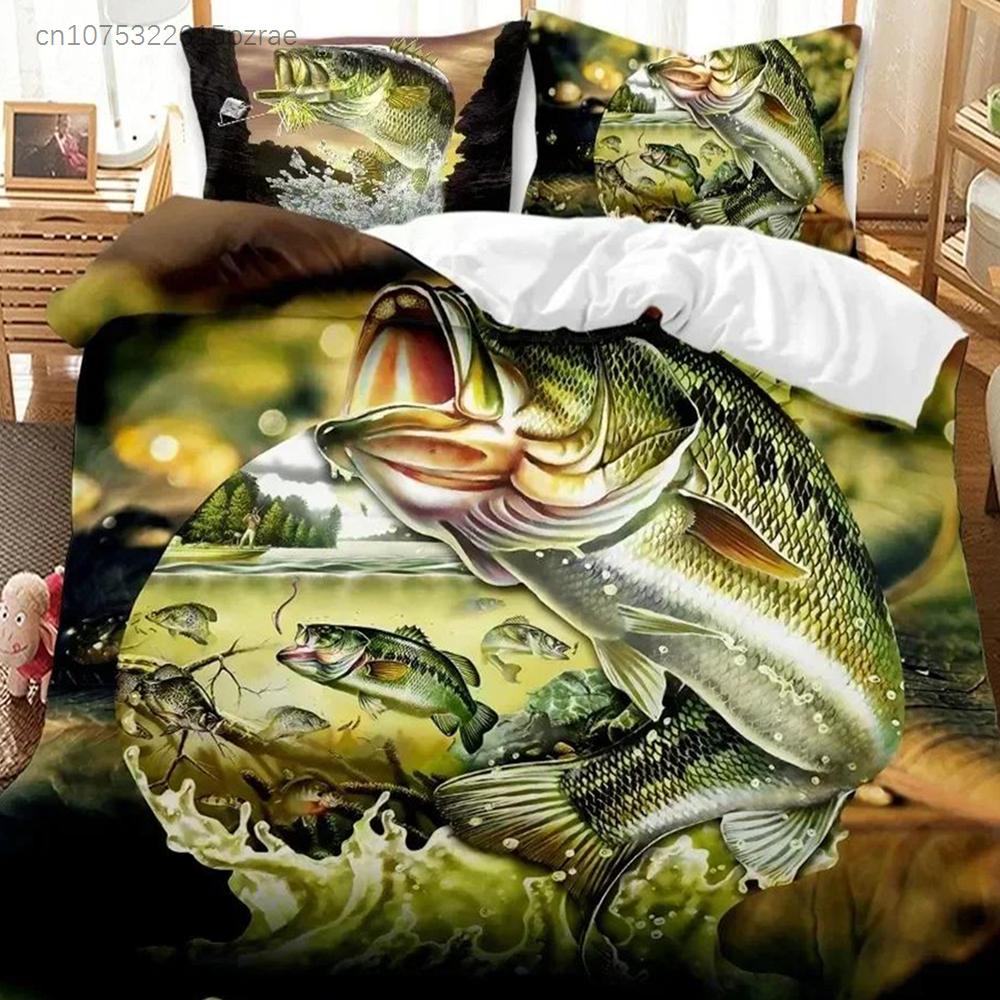Big Pike Hunting Fly Fishing Bedding Set Bedroom Soft Modern Bedspreads Comefortable Kids Duvet Cover Quilt Cover And Pillowcase