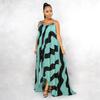 H153 Europäisches Sexy Damen Maxikleid mit unregelmäßigem Print und Spaghettiträgern
