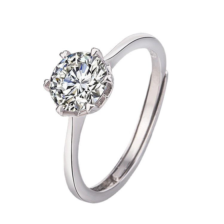 Korean Snowflake Heart-Shaped Simulated Diamond Ring for Weddings – 1 Carat, Six-Prong Design