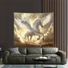 Pegasus Horse Tapestry, White Winged Steed Galloping over Ocean Waves, Mythical Fantasy Wall Hanging for Bedroom Living Room