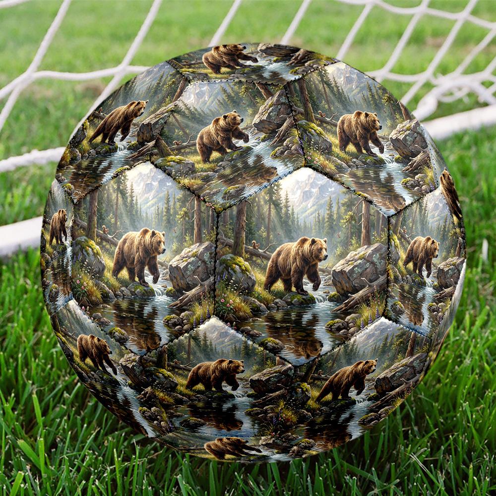 1pc Bear Wild Theme Soccer Ball Football, Size 5, Lightweight PVC, Durable Outdoor Training Soccer Ball, Gift m61464
