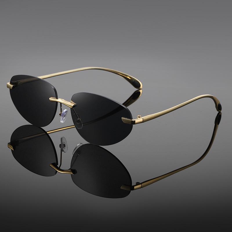 Metal Frameless Spice Girl Cat Eye Sunglasses Women'S Retro Uv Protection Premium Sense Frameless Sunglasses