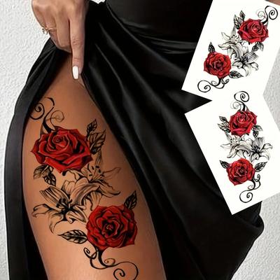 Temporary Red Rose Flower Arm  Leg Tattoo Stickers Stripper Chest  Thigh Design Waterproof Perfect For Women Suitable For All Ages Kids Adults