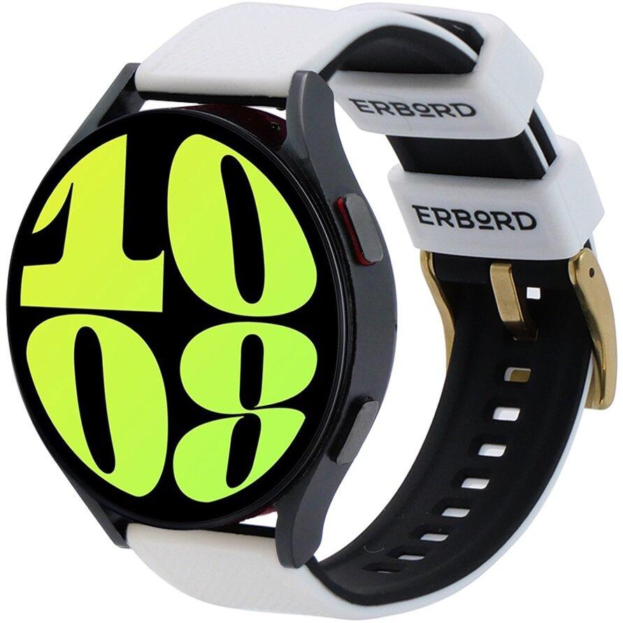 ERBORD Universal Silicone Strap 20mm, Dual Color, White / Black / Gold Buckle