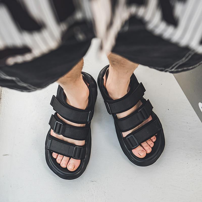 2923 men's sandals black summer soft thick-soled heightening summer shoes men's versatile beach shoes