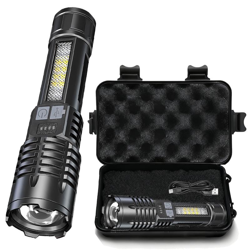 Latarka LED o dużej mocy Mocna latarka COB TYPE-C z akumulatorem i bocznym światłem do biwakowania na świeżym powietrzu i pieszych wędrówek