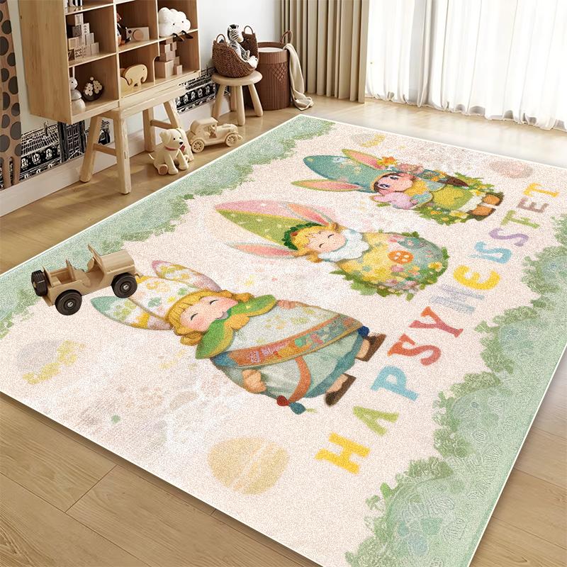 Cute Decoration Carpet for Room Little Rabbit Cartoon Style Non-slip Living Room Rug Bedroom Bedside Plush Soft Mat for Children