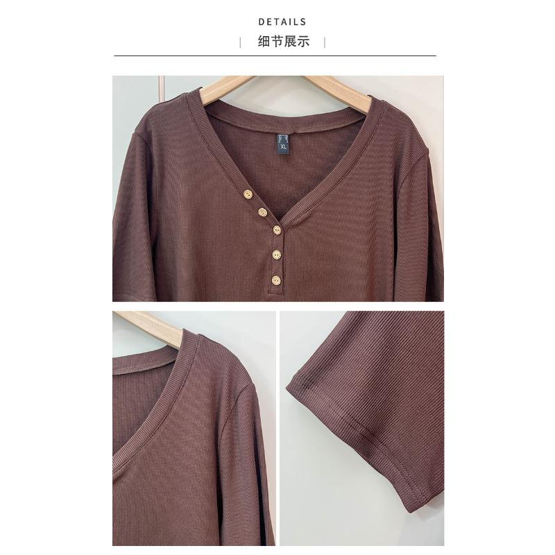 Plus Size Women V Neck Short Sleeve T Shirt Slimming Top