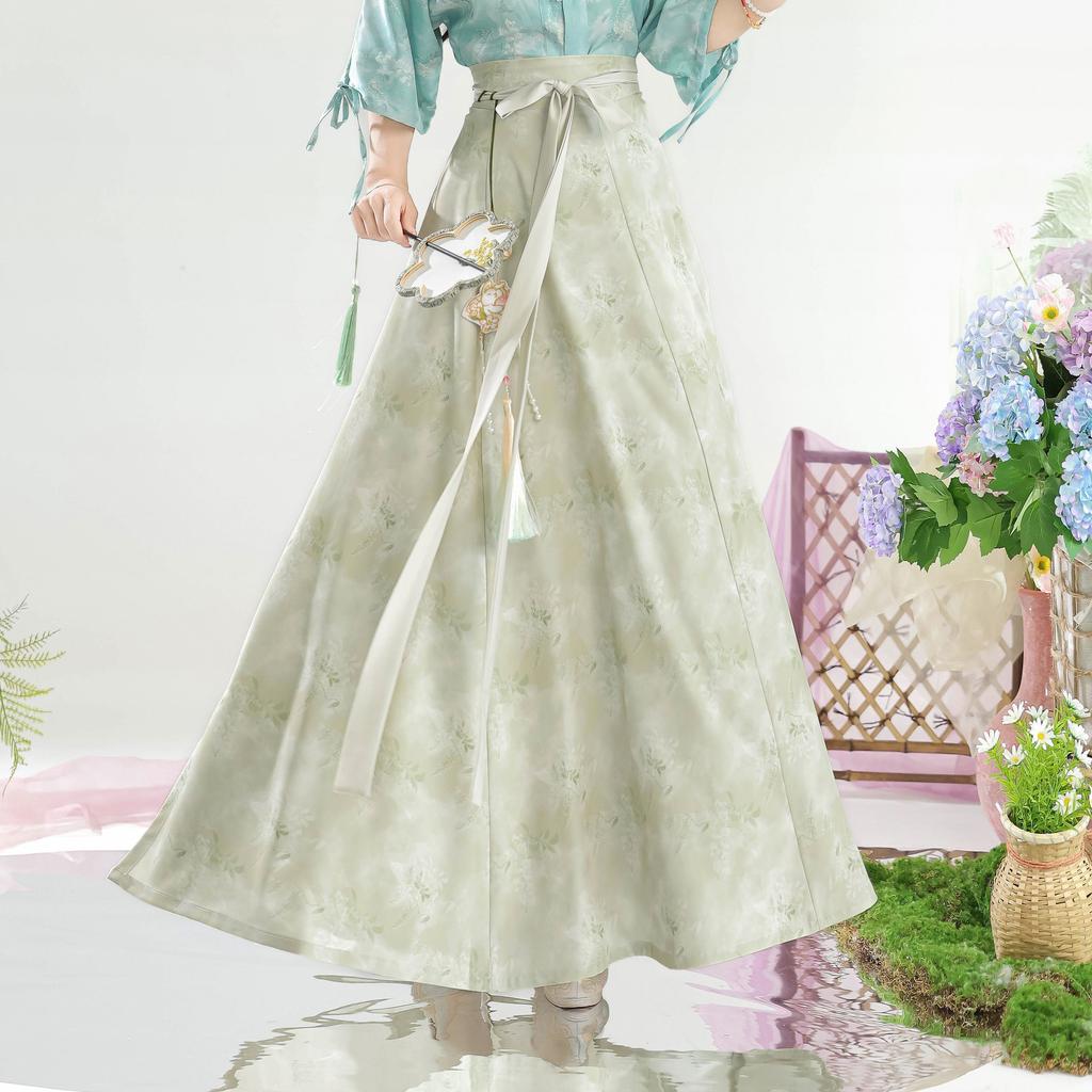 Chinese Tang Dynasty Style Hanfu Printed Tang Robe Top Waist Skirt Modified Daily Suit For Women