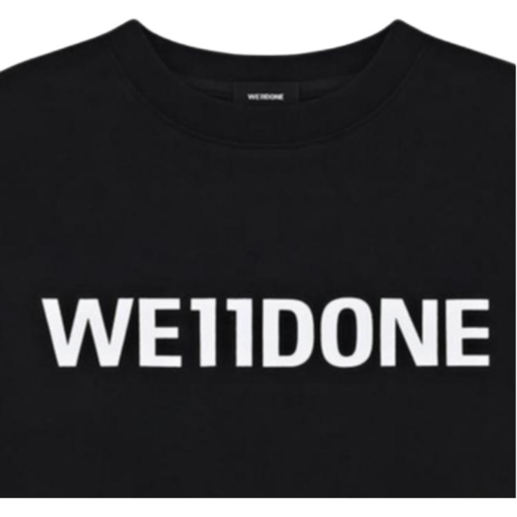 WE11DONE Ss26 Back Hem Rubber Logo Patch Letter Round Neck Drop Shoulder Long Sleeve Sweatshirt Unisex Sweatshirt WD-TS0-26-925-U-BK