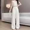Women's High Rise Wide Leg Pants Straight Leg Trousers Ice Silk Textured Wrinkle Loose Petite Lazy Japanese Casual Thin Summer Long Pants