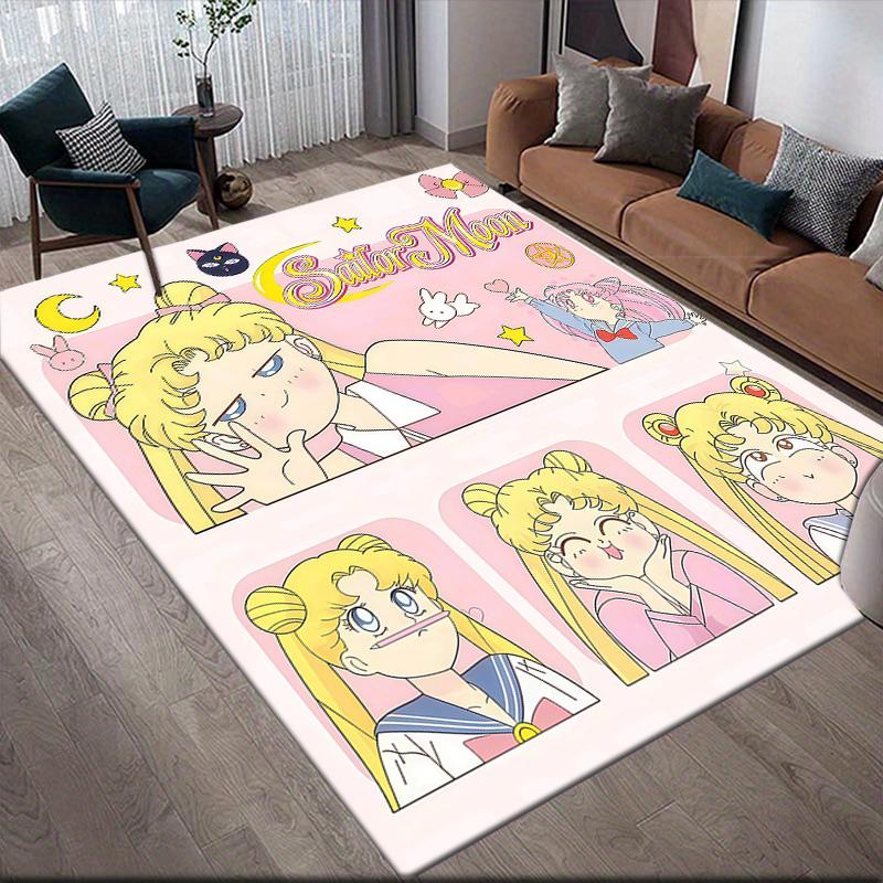 Sailor Moon Flannel Pattern Square Carpet,Area Rug,Carpet Rug for Living Room Bedroom Sofa Playroom Decor,Non-slip Floor Mat