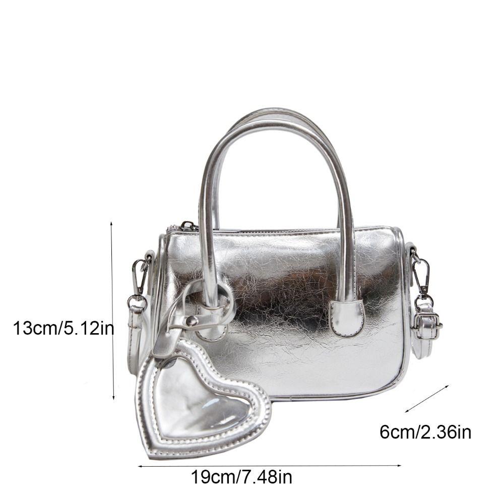 Mit Liebe Anhänger Silber Handtasche Leder Satteltasche Elegante PU Bowlingtasche Mädchen/Damen
