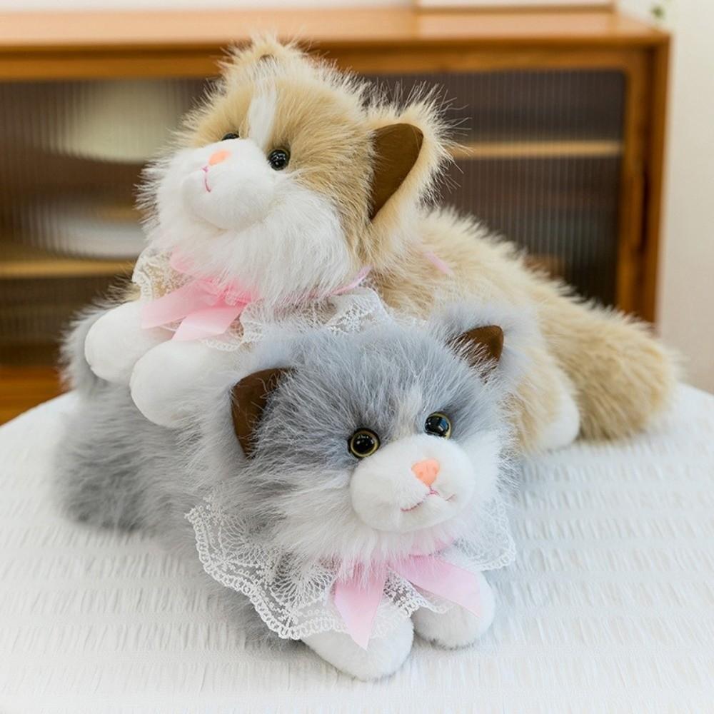 New Soft Fluffy Simulation Cat With Bib Cute Cartoon Ragdoll Cat Realistic Cat Birthday Gifts