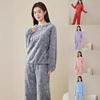 Women's Heart Print Flannel Pajama Set - Warm Winter Coral Fleece Homewear