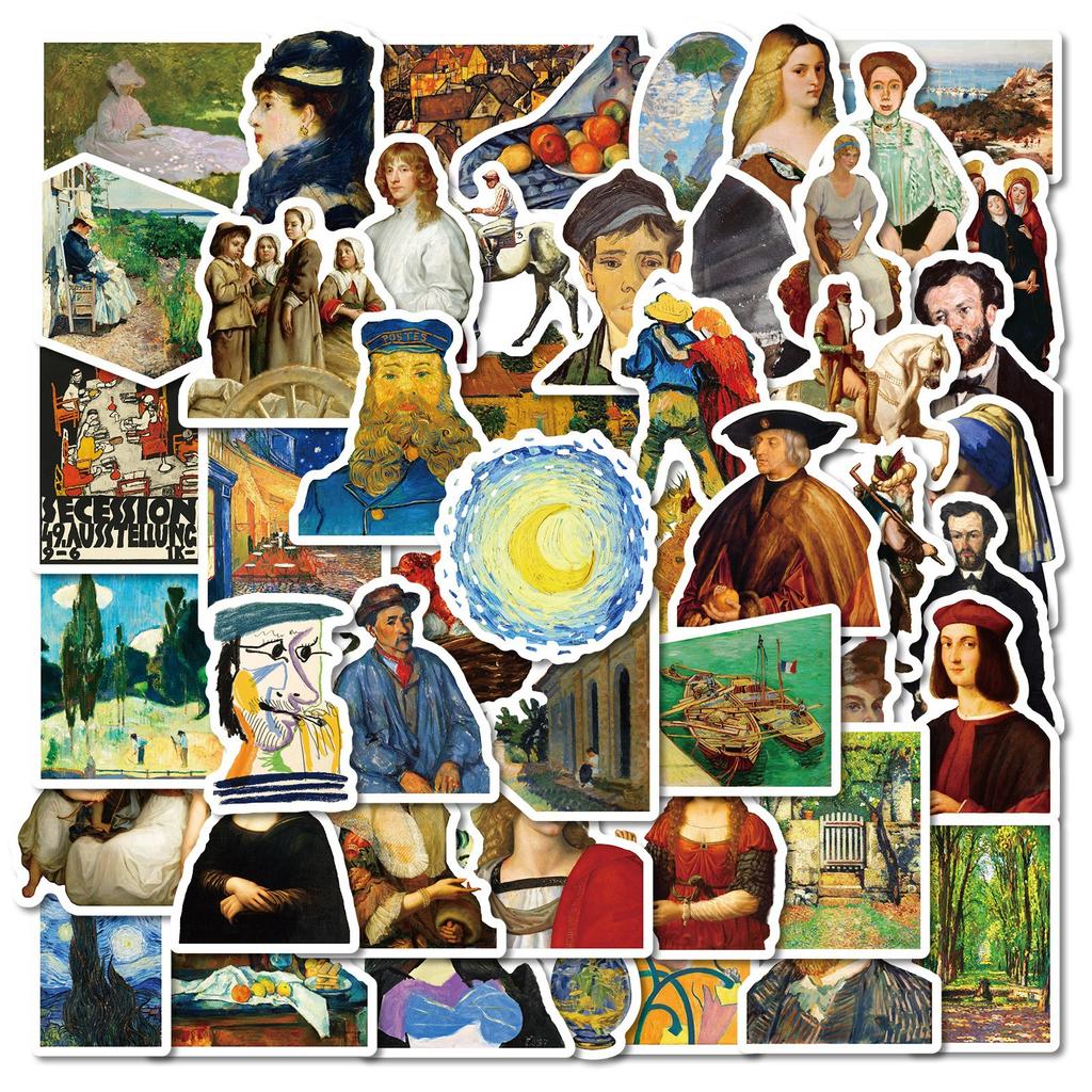 50 Oil Painting Art Graffiti Stickers Various Famous Painting Stickers DIY Water Cup Mobile Phone Case Skateboard