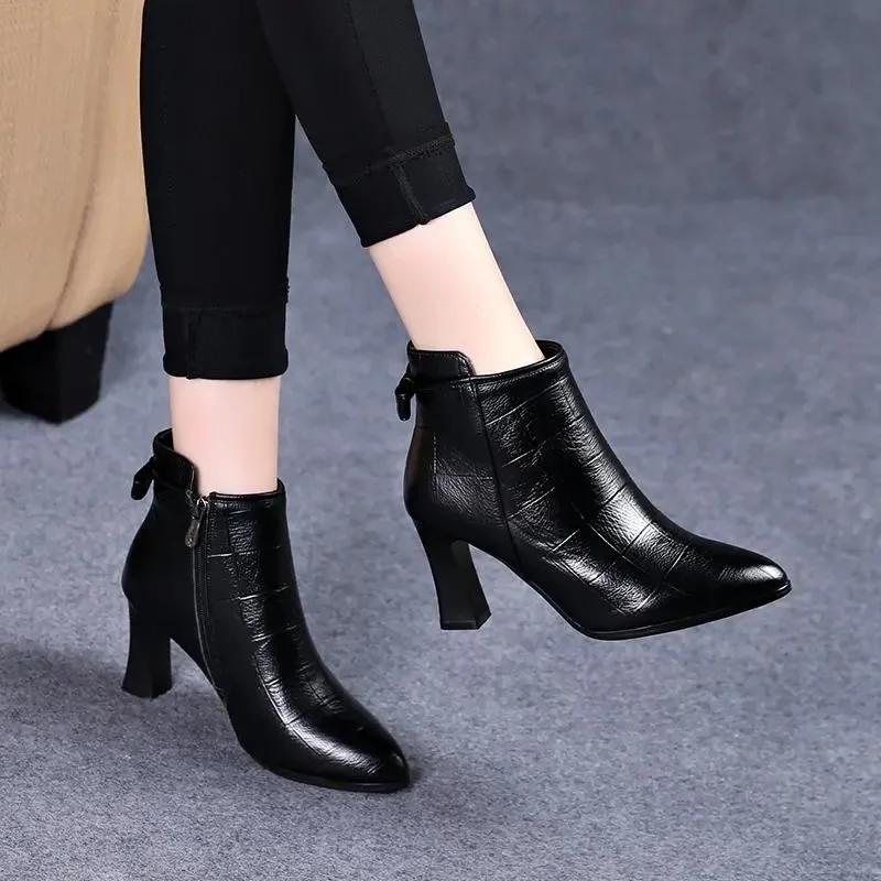 Fashion Botas Femininas Women Fashion Autumn and Autumn High Quality High Heel Ankle Boots Lady Casual Comfort Winter Party Shoes