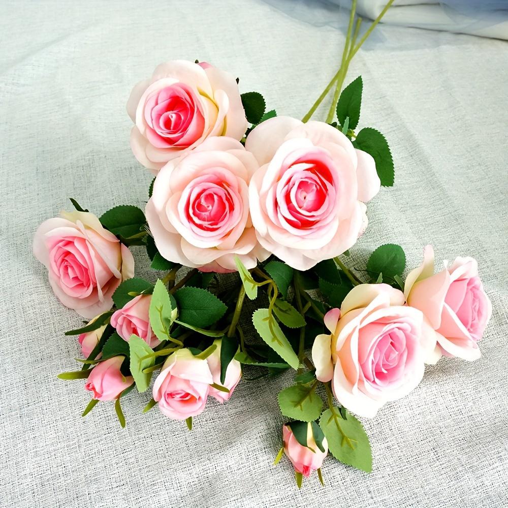 

1Pc 4 Heads Silk Roses Artificial Flowers Fake Roses Bouquet with Long Stem Realistic Roses Bouquet for Home Wedding Decoration светло-розовый
