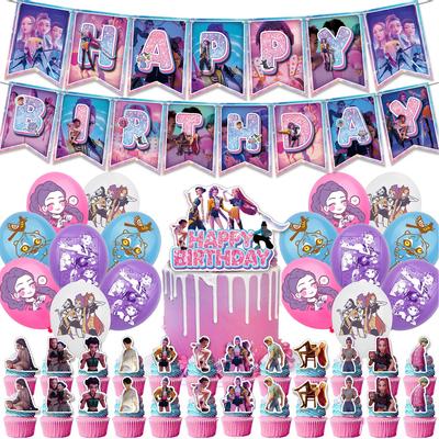 New Kpop Demon Hunters Birthday Party Decoration Supplie Set Cake Topper Flag Supplies Personalized Birthday Party Decor Anime