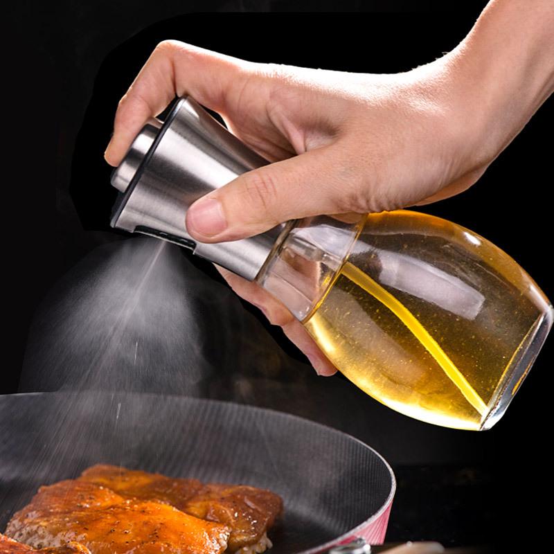 Stainless Steel Oil Bottle Barbecue Oil Spray Bottle Oil Spray Pot Soy Sauce Vinegar Spray Press Oil Bottle Leak Proof Glass Oil Bottle