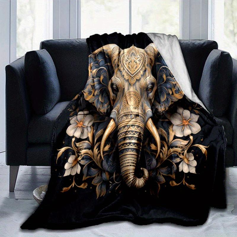 

1pc Elephant Printing Lightweight Flannel Blanket, Comfortable and Warm Blanket, for Camping Sofa Bed and Couch Office, Gift 100x150cm