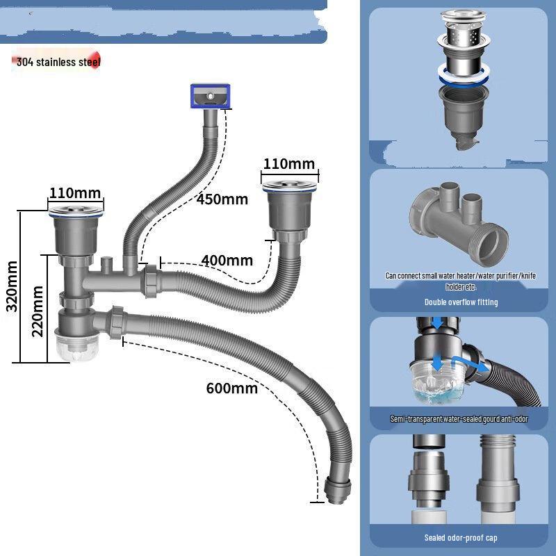 MDNG Anti-Odor Kitchen & Bathroom Sink Drain Pipe