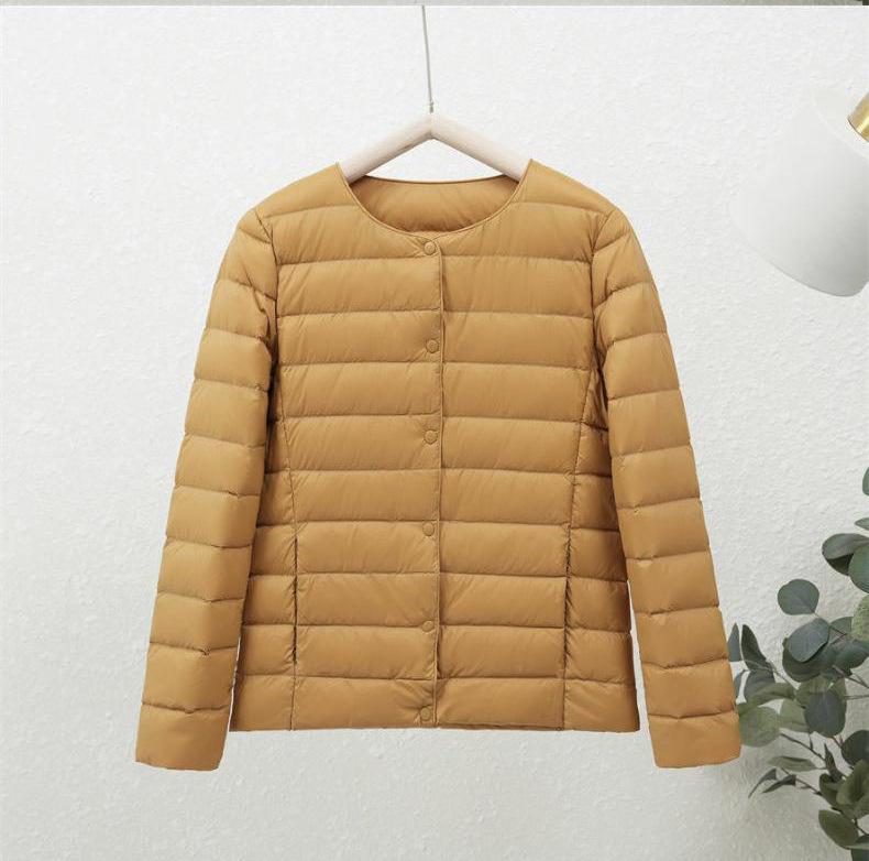 2024 Women's Lightweight Collarless Down Jacket, Short Round Neck, Thin Outerwear