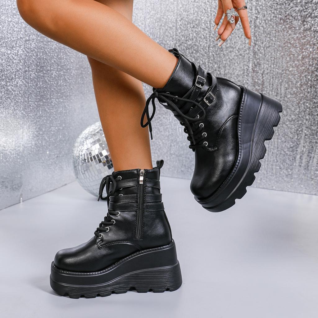 Women Punk Boots 10cm Platform Personalized Design Shoes Cool Boots Retro Simple High Quality Lace Up Casual Outdoor Shoe 35-43