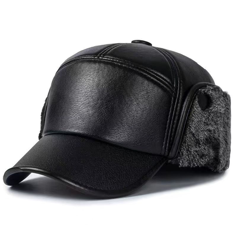 In the Elderly Hat Men Winter Warm Dad Old Man Leather Hat Fleece Thickened Windproof Old Man Ear Protection Cap